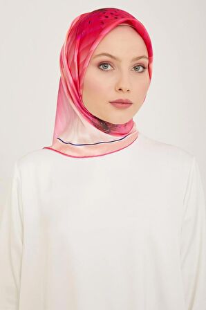 Armine Şeker Pembe Çiçek Desen Tivil İpek Eşarp 9100-33