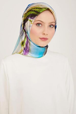 Armine Mavi-Mor Batik Desen Tivil İpek Eşarp 9102-33