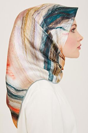 Armine Gül Kurusu-Yeşil Batik Desen Tivil İpek Eşarp 9102-34