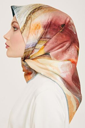 Armine Gül Kurusu-Yeşil Batik Desen Tivil İpek Eşarp 9102-34