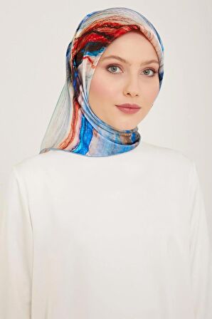 Armine Somon-Mavi Batik Desen Tivil İpek Eşarp 9102-35