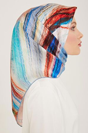 Armine Somon-Mavi Batik Desen Tivil İpek Eşarp 9102-35