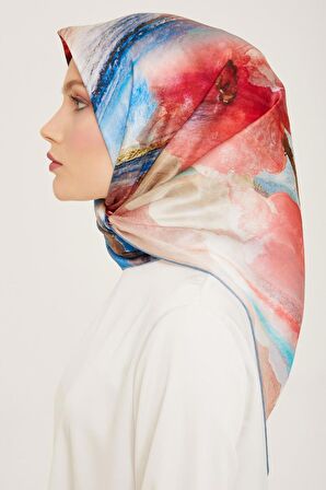 Armine Somon-Mavi Batik Desen Tivil İpek Eşarp 9102-35