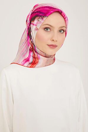 Armine Mercan-Mor Batik Desen Tivil İpek Eşarp 9102-52