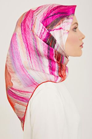 Armine Mercan-Mor Batik Desen Tivil İpek Eşarp 9102-52
