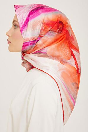 Armine Mercan-Mor Batik Desen Tivil İpek Eşarp 9102-52