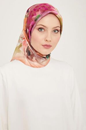 Armine Pudra Batik Çiçek Desenli Tivil İpek Eşarp 9103-34