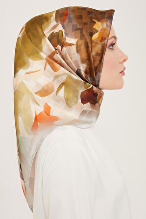 Armine Gümüş Batik Çiçek Desenli Tivil İpek Eşarp 9103-84