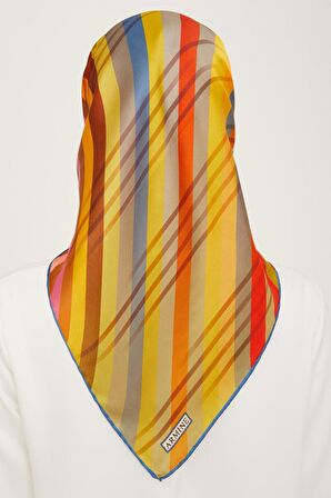 Armine Kahverengi-Kırmızı Çizgi Desen Tivil İpek Eşarp 9107-53