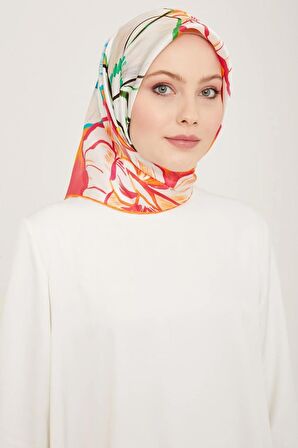 Armine Pembe Çiçek Desen Tivil İpek Eşarp 9110-54