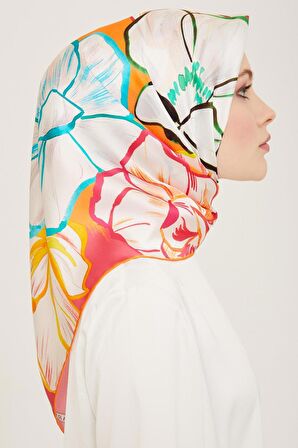 Armine Pembe Çiçek Desen Tivil İpek Eşarp 9110-54