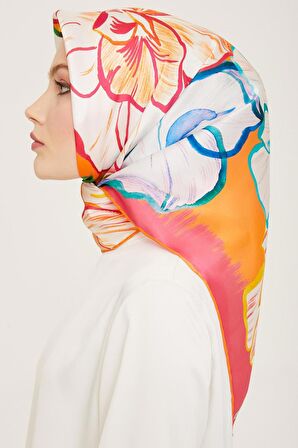 Armine Pembe Çiçek Desen Tivil İpek Eşarp 9110-54