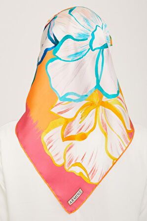 Armine Pembe Çiçek Desen Tivil İpek Eşarp 9110-54