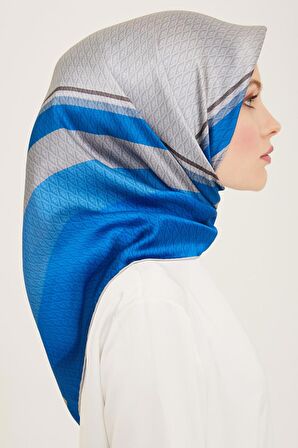 Armine Mavi-Gri Geçişli Monogram Desen Tivil İpek Eşarp 9111-88