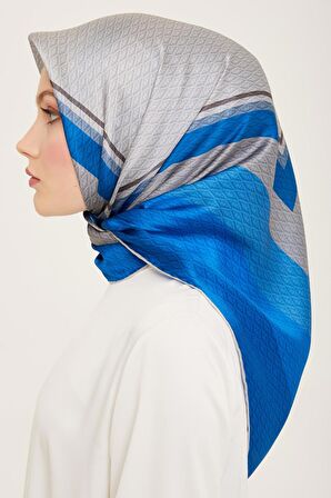 Armine Mavi-Gri Geçişli Monogram Desen Tivil İpek Eşarp 9111-88