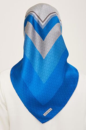 Armine Mavi-Gri Geçişli Monogram Desen Tivil İpek Eşarp 9111-88
