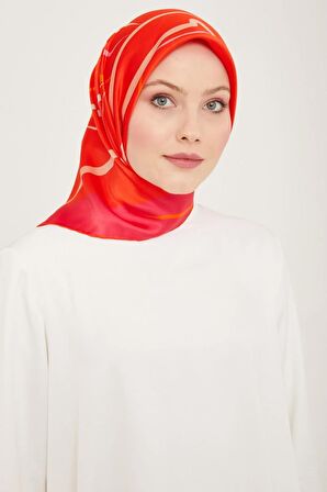 Armine Mercan-Pembe Dijital Çiçek Desen Tivil İpek Eşarp 9115-50
