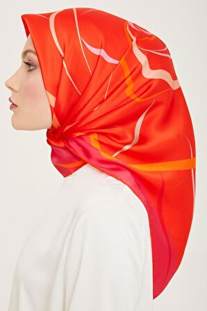Armine Mercan-Pembe Dijital Çiçek Desen Tivil İpek Eşarp 9115-50