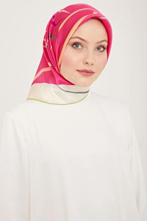 Armine Pembe-Soft Yeşil Dijital Çiçek Desen Tivil İpek Eşarp 9115-80