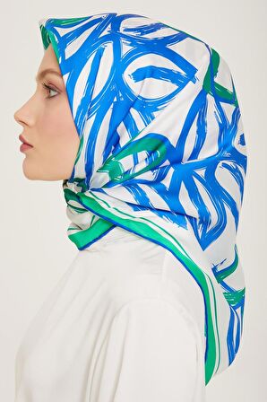 Armine Yeşil-Mavi Çiçek Desen Sura İpek Eşarp 9123-54