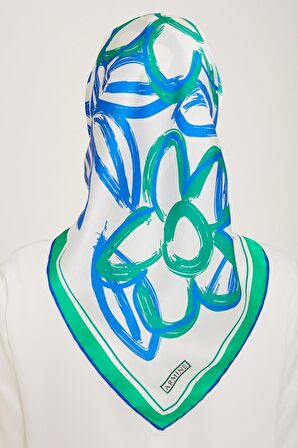 Armine Yeşil-Mavi Çiçek Desen Sura İpek Eşarp 9123-54