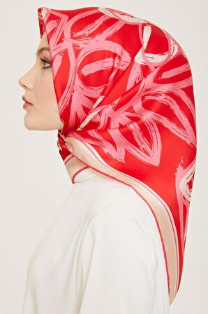 Armine Şeker Pembe-Beyaz Çiçek Desen Sura İpek Eşarp 9123-81