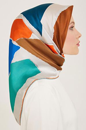 Armine Gri Geometrik Desen Tivil İpek Eşarp 9125-83