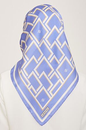 Armine Havaci Mavi-Beyaz Geometrik Desen Tivil İpek Eşarp 9132-80