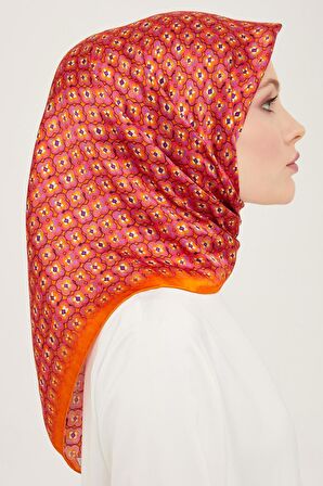 Armine Turuncu Mini Çiçek  Desen Sura İpek Eşarp 9134-50