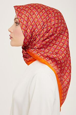 Armine Turuncu Mini Çiçek  Desen Sura İpek Eşarp 9134-50