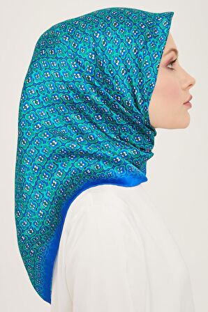 Armine Saks Mavisi Mini Çiçek  Desen Tivil İpek Eşarp 9134-53