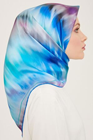 Armine Mavi Mor Batik Desen Sura İpek Eşarp 9136-03