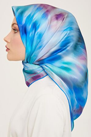 Armine Mavi Mor Batik Desen Sura İpek Eşarp 9136-03
