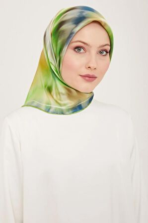Armine Lacivert Neon Yeşil Batik Desen Tivil İpek Eşarp 9136-02