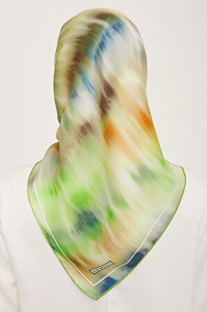 Armine Lacivert Neon Yeşil Batik Desen Tivil İpek Eşarp 9136-02