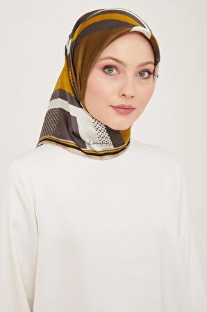 Armine Yağ Yeşil Yazı Desen Tivil İpek Eşarp 9138-34