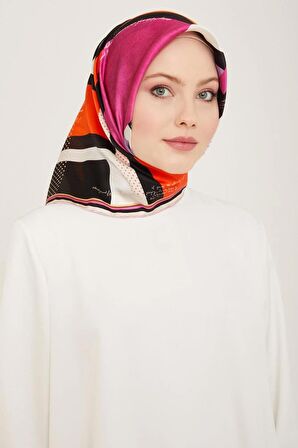Armine Lila Yazı Desen Tivil İpek Eşarp 9138-36