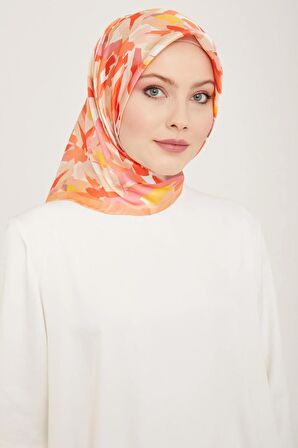 Armine Toz Pembe-Yavruağzı Karma Desen Sura İpek Eşarp 9140-50