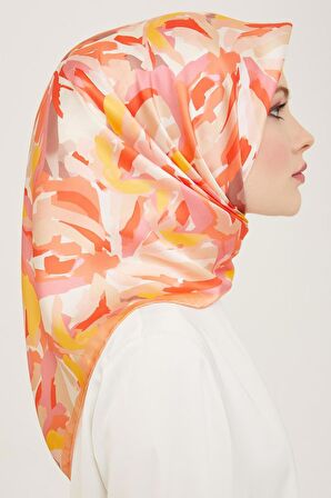 Armine Toz Pembe-Yavruağzı Karma Desen Tivil İpek Eşarp 9140-50