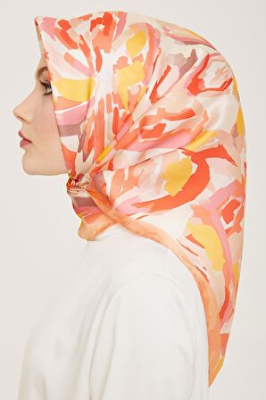 Armine Toz Pembe-Yavruağzı Karma Desen Tivil İpek Eşarp 9140-50
