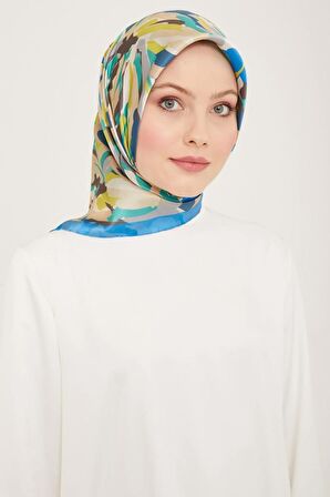 Armine Mavi-Fıstık Yeşil Karma Desen Tivil İpek Eşarp 9140-82