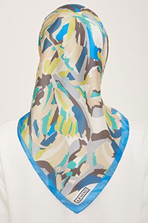 Armine Mavi-Fıstık Yeşil Karma Desen Tivil İpek Eşarp 9140-82