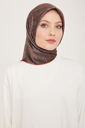 Armine Antrasit Gri Yazı Desen Tivil İpek Eşarp 9142-50