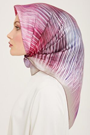 Armine Mor-Pembe Çizgili Desen Tivil İpek Eşarp 9143-34
