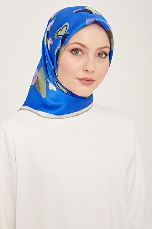 Armine Mavi-Soft Yeşil Kelebek Desen Sura İpek Eşarp 9146-81