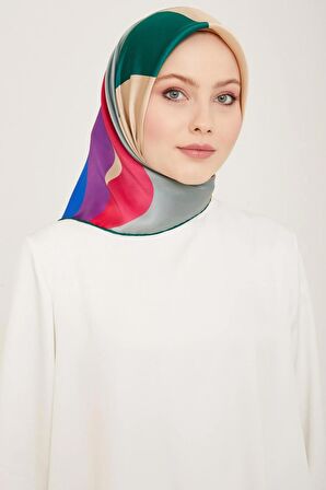 Armine Saks Mavi-Zümrüt Yeşil Dalga Desen Tivil İpek Eşarp 9148-80