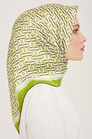 Armine Soft Yeşil Geometrik Desen Sura İpek Eşarp 9149-54