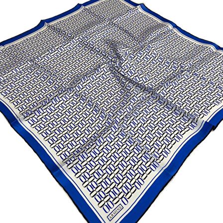 Armine Saks Mavi Geometrik Desen Tivil İpek Eşarp 9149-39