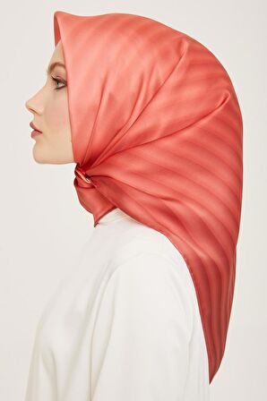 Armine Nar Çiçeği Çizgili Degrade Desen Tivil İpek Eşarp 9150-04