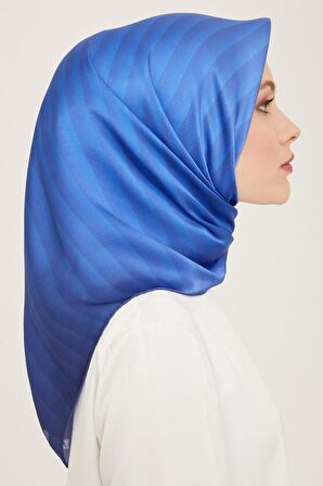 Armine Mavi Çizgili Degrade Desen Tivil İpek Eşarp 9150-07